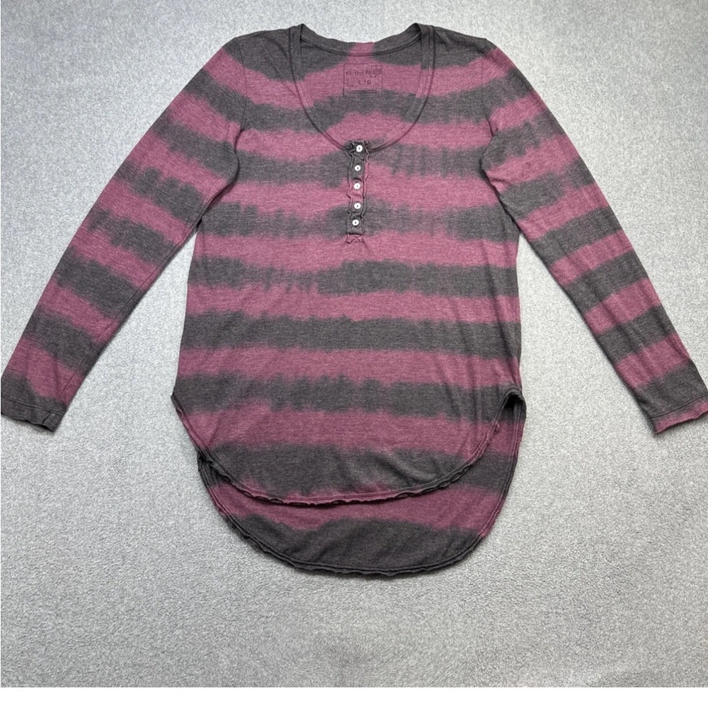 Free People Striped Top - Burgundy and Charcoal